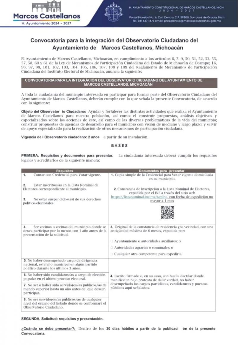 Convocatoria para integración del Observatorio Ciudadano
